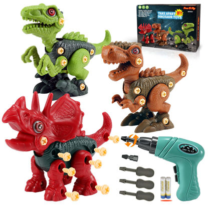 Picture of FREE TO FLY Dinosaur Toys Gifts for 3 4 5 6 7 8 Year Old Boys: Stem Dinosaur Toy for Kids 3-5 Girls Toddler Building Learning Eductional Construction Take Apart Dino Toys with Electric Drill Birthday