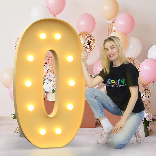 Picture of imprsv 4FT Marquee Light Up Mosaic Numbers Letters for Balloons, Gaint Marquee Number 0 Balloon for 30th 40th 50th 60th Birthday Decorations, Party Decor, Anniversary Decoration