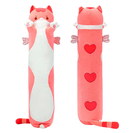 Picture of Mewaii Long Cat Plush Body Pillow, 20 Inch Cute Pink Cat Stuffed Animals Soft Plushies, Kitten Plush Throw Pillow Doll Toy Gift for Girlfriend