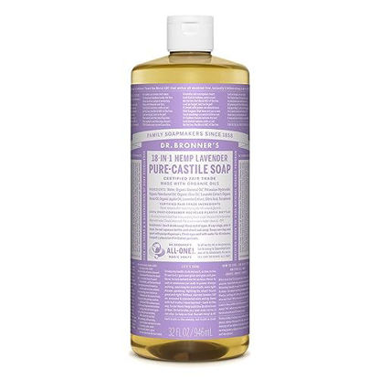 Picture of Dr. Bronner’s - Pure-Castile Liquid Soap (Lavender, 32 Ounce) - Made with Organic Oils, 18-in-1 Uses: Face, Body, Hair, Laundry, Pets and Dishes, Concentrated, Vegan, Non-GMO