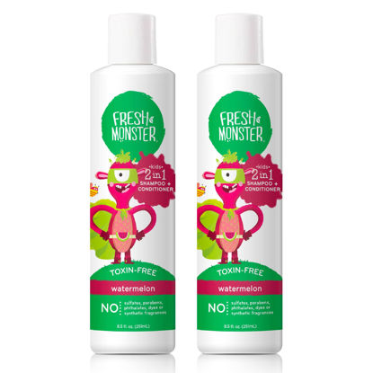 Picture of Fresh Monster 2-in-1 Kids Shampoo & Conditioner, Toxin-Free, Hypoallergenic, Tear-free Shampoo & Conditioner for Kids, Watermelon (2 Pack, 8.5oz/each)