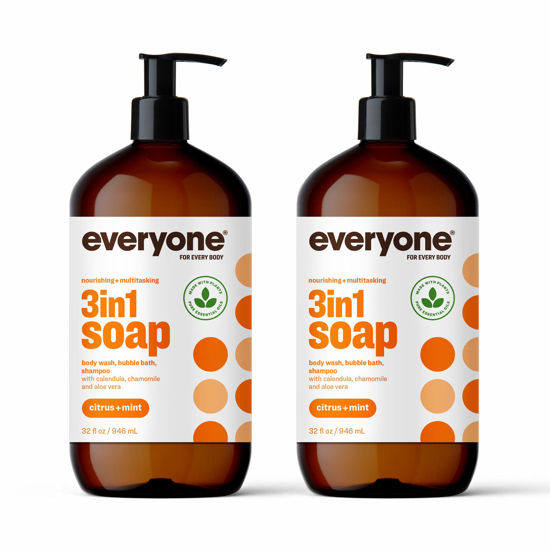 Picture of Everyone 3-in-1 Soap, Body Wash, Bubble Bath, Shampoo, 32 Ounce (Pack of 2), Citrus and Mint, Coconut Cleanser with Plant Extracts and Pure Essential Oils