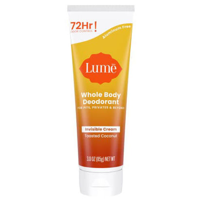 Picture of Lume Whole Body Deodorant - Invisible Cream Tube - 72 Hour Odor Control - Aluminum Free, Baking Soda Free, Skin Safe - 3.0 ounce (Toasted Coconut)