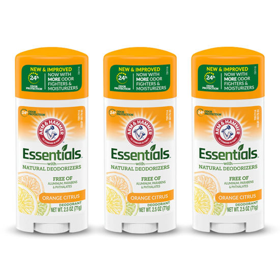 Picture of ARM & HAMMER Essentials Deodorant- Orange Citrus- Solid Oval - Made with Natural Deodorizers- Free From Aluminum, Parabens & Phthalates, 2.5 oz (Pack of 3)