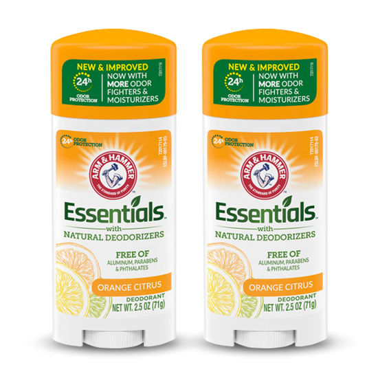 Picture of ARM & HAMMER Essentials Deodorant- Orange Citrus- Solid Oval - Made with Natural Deodorizers- Free From Aluminum, Parabens & Phthalates, 2.5 oz (Pack of 2)