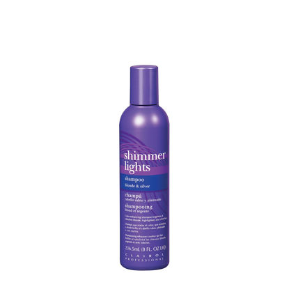 Picture of Clairol Professional Shimmer Lights Purple Shampoo, 8 fl. Oz | Neutralizes Brass & Yellow Tones | For Blonde, Silver, Gray & Highlighted Hair