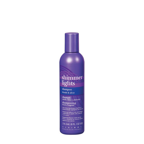 Picture of Clairol Professional Shimmer Lights Purple Shampoo, 8 fl. Oz | Neutralizes Brass & Yellow Tones | For Blonde, Silver, Gray & Highlighted Hair