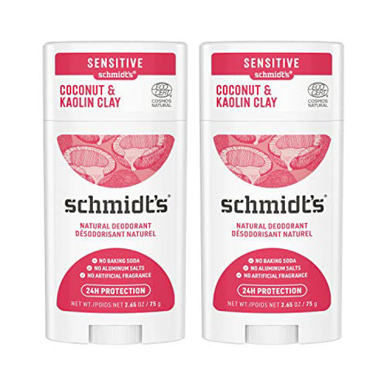 Picture of Schmidt's Aluminum Free Natural Deodorant For Women And Men, Coconut & Kaolin Clay With 24 Hour Odor Protection, Certified Natural, Cruelty Free, Vegan Deodorant 2.65oz 2 Pack