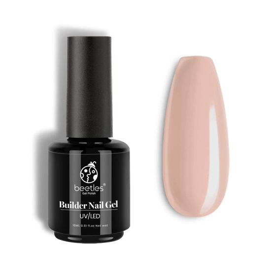 Picture of Beetles Builder Nail Gel 15ML, 5 in 1 Builder Strengthener Gel Translucent Cover Neutral Nude Color Jelly Gel Hard Gel Nail Extension Gel Brush in Bottle Gel, No Need Slip Solution