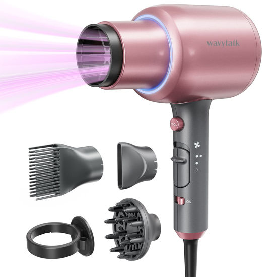 Picture of Wavytalk Ionic Hair Dryer Blow Dryer with Diffuser Concentrator Nozzles Comb and Holder for Easy Storage Negative Ions Dryer with Ceramic Technology as Salon Light and Quiet 1875W for All Hair Types