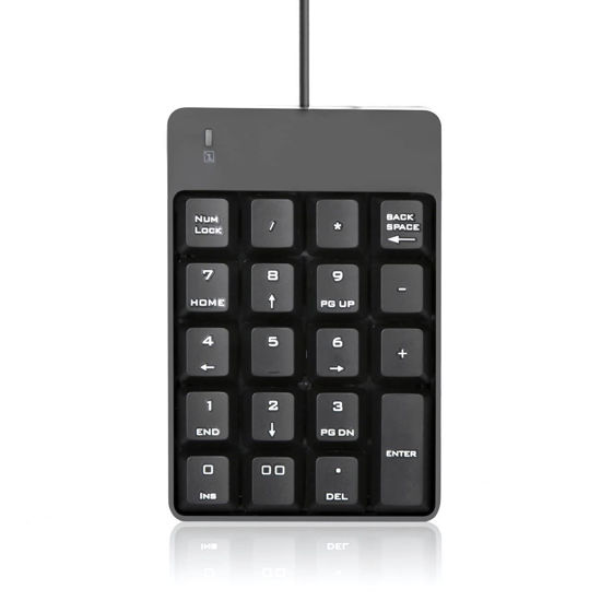 Picture of Wired Number Pad, USB Numeric Keypad 19 Key Number Keypad Keyboard for Laptop PC Computer Notebook, Big Print Letters - Black