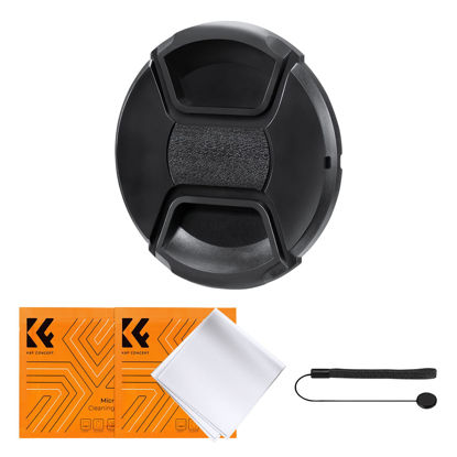 Picture of K&F Concept 82mm Lens Cap Cover, 4-in-1 Center Pinch Lens Cover + Anti-Loss Keeper Leash + Microfiber Cleaning Cloth Kits Compatible with Nikon, Canon, Sony, Fujifilm Camera Lenses