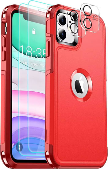 Picture of SPIDERCASE Shockproof for iPhone 11 Case,[10 FT Military Grade Drop Protection],with 2 pcs[Tempered Glass Screen Protector+Camera Lens Protector] Heavy Duty Full-Body Protective Phone Case,Red