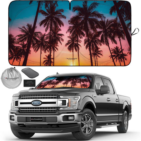 Picture of Autoamerics 1-Piece Windshield Sun Shade - Palm Trees Foldable Car Front Window Sunshade for Most Cars SUV Truck - Heat Blocker Visor Protector Blocks Max UV Rays and Keeps Your Vehicle Cool - X-Large