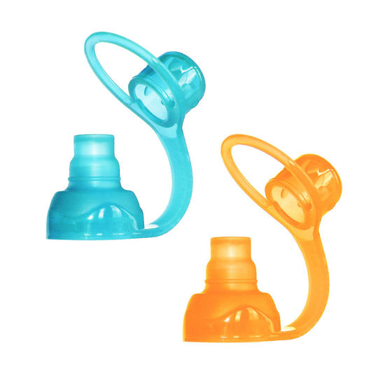 Picture of ChooMee SoftSip Food Pouch Top | Baby Led Weaning | No Spill Flow Control Valve, Protects Childs Mouth, 100% Silicone, BPA Free | 2CT Orange Aqua