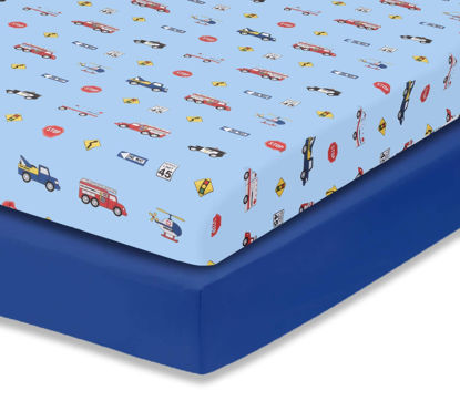 Picture of Everyday Kids 2 Pack Fitted Boys Crib Sheet, 100% Soft Breathable Microfiber Baby Sheet, Fits Standard Size Crib Mattress 28in x 52in, Nursery Sheet - Rescue/Blue