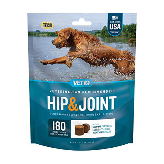 Picture of VetIQ Hip & Joint Supplement for Dogs, Anti Inflammatory Joint Support, Glucosamine, MSM, and Krill, Chicken Flavored Soft Chews, 180 Count