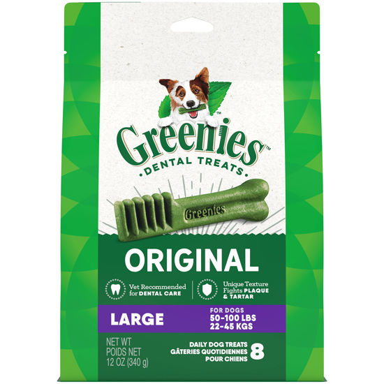 Picture of GREENIES Original Large Natural Dog Dental Care Chews Oral Health Dog Treats, 12 oz. Pack (8 Treats)