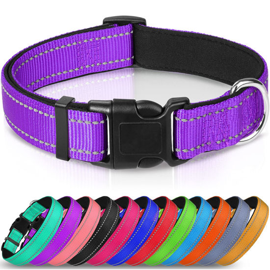 Picture of Joytale Reflective Dog Collar,Soft Neoprene Padded Breathable Nylon Pet Collar Adjustable for Medium Dogs,Purple,M