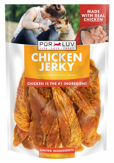 Picture of Pur Luv Chicken Jerky Dog Treats, Rawhide-Free, Made with Real Chicken Breast, Healthy, Long-Lasting and Great Tasting Treat, No Artificial Flavors, Satisfies Dog's Urge to Chew, 16 oz