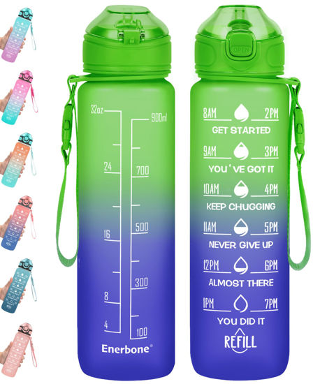  Enerbone 32 oz Water Bottle with Times to Drink and Straw,  Motivational Drinking with Carrying Strap, Leakproof BPA & Toxic Free,  Ensure You Drink Enough Water for Fitness Gym Outdoor 