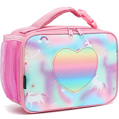 Picture of FlowFly Kids Lunch box Insulated Soft Bag Mini Cooler Back to School Thermal Meal Tote Kit for Girls, Boys, Glitter-Unicorn