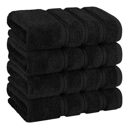 Picture of American Soft Linen Luxury Hand Towels, Hand Towel Set of 4, 100% Turkish Cotton Hand Towels for Bathroom, Hand Face Towels for Kitchen, Black Hand Towel