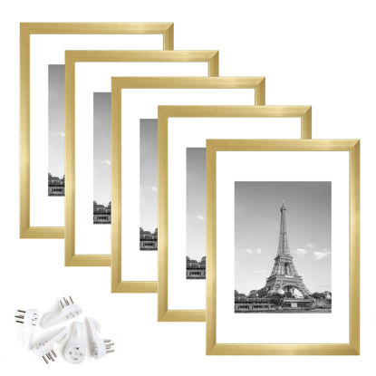 Picture of upsimples 8x12 Picture Frame Set of 5,Display Pictures 6x8 with Mat or 8x12 Without Mat,Wall Gallery Photo Frames, Gold