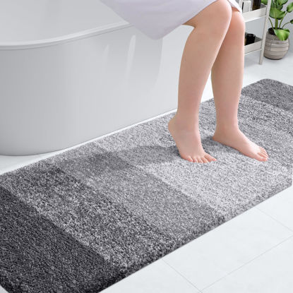 Picture of OLANLY Luxury Bathroom Rug Mat, Extra Soft and Absorbent Microfiber Bath Rugs, Non-Slip Plush Shaggy Bath Carpet Runner, Machine Wash Dry, Bath Mats for Bathroom Floor, Tub and Shower, 70x24, Grey