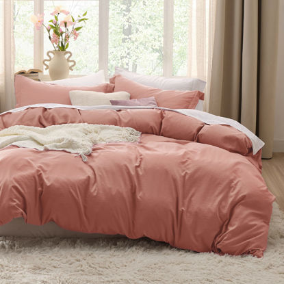 Picture of Bedsure Pink Clay Duvet Cover Set King Size - Soft Prewashed, 3 Pieces, 1 Duvet Cover 104x90 Inches with Zipper Closure and 2 Pillow Shams, Comforter Not Included