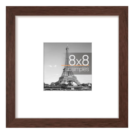 Picture of upsimples 8x8 Picture Frame, Display Pictures 4x4 with Mat or 8x8 Without Mat, Wall Hanging Photo Frame, Brown, 1 Pack