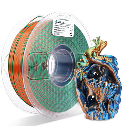 Picture of AMOLEN 3D Printer Filament Triple Color Silk PLA Filament 1.75mm, Blue Green Orange 3D Printing Filament Bundle, 1kg / 2.2lbs