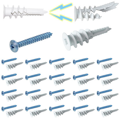 Picture of Ansoon #8 Self Drilling Plastic Drywall Anchors with Screw kit, 20 Self-Tapping Nylon Wall Anchors + 20#8 x 1-1/4'' Screws, 75LBS Hanging and Mounting (Nylon-20)