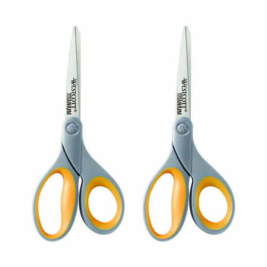 Picture of Westcott 13901 8-Inch Titanium Scissors For Office and Home, Yellow/Gray, 2 Pack