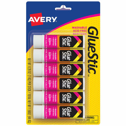 Picture of AVERY Glue Stick White, 0.26 oz., Washable, Nontoxic, Permanent Glue, 6 Glue Stics (98095)