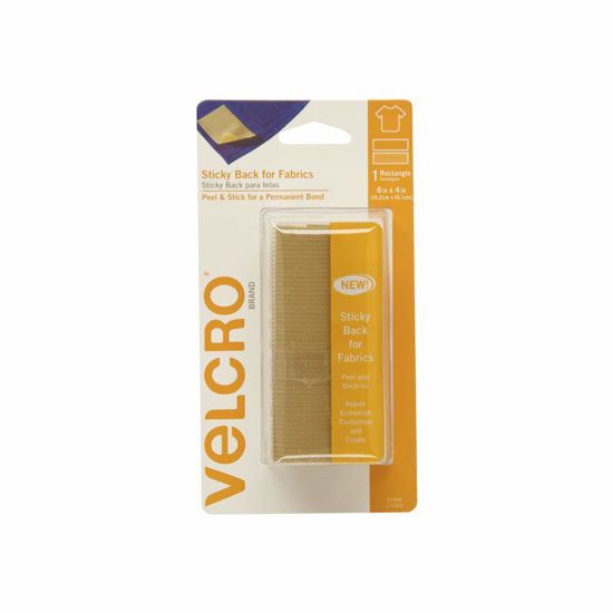 Picture of VELCRO Brand for Fabrics | Permanent Sticky Back Fabric Tape for Alterations and Hemming | Peel and Stick - No Sewing, Gluing, or Ironing | Pre-Cut Strips, 6 x 4 inches, Beige