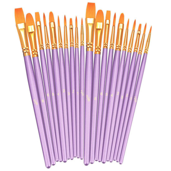 Picture of BOSOBO Paint Brushes Set, 2 Pack 20 Pcs Round Pointed Tip Paintbrushes Nylon Hair Artist Acrylic Paint Brushes for Acrylic Oil Watercolor, Face Nail Art, Miniature Detailing & Rock Painting, Purple