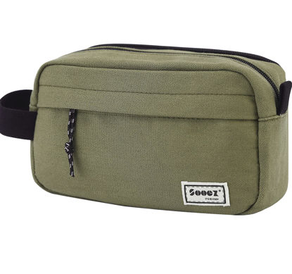 Picture of Sooez Big Capacity Pencil Pen Case, [Material Upgraded] Canvas Pencil Pouch Large Pencil Bag Organizer, Separate Compartments Easy Grip Handle, Aesthetic Supply for School Teens Adults, Army Green