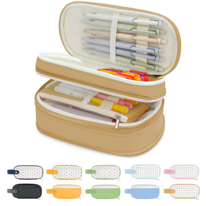 Picture of Sooez Large Pencil Case, Expandable Pencil Bag with 6 Compartments, Big Capacity Canvas Pencil Pouch Organizer with Zipper, Portable Stationery Pen Bag, Cute Aesthetic School Supplies For Teen Girls