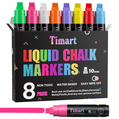 Picture of Timart Jumbo Window Markers for Cars, 8 Colors Washable Liquid Chalk Markers With 10mm Wide Tips, Bold Chalk Pens for Glass, Chalkboard, Blackboard, Bistro, Menu Board, Restaurant, Teachers, Kids