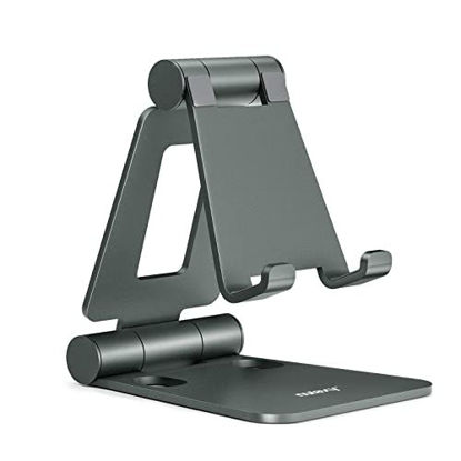 Picture of Nulaxy Cell Phone Stand for Desk, Fully Foldable Adjustable Desktop Phone Holder Cradle Dock Compatible with Phone 13 12 11 Pro Xs Xr X 8 iPad Mini Nintendo Switch Tablets (7-10") All Phones - Grey