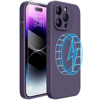 Picture of Miracase Magnetic Case Designed for iPhone 14 Pro Max Phone Case with Screen Protector,[Upgraded Enhanced Camera Protection],Shockproof Liquid Silicone Case 6.7 inch(Dark Purple Magnetic)