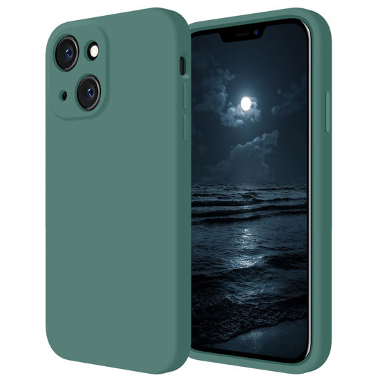 Picture of FireNova for iPhone 14 Case, Silicone Upgraded [Camera Protection] Phone Case with [2 Screen Protectors], Soft Anti-Scratch Microfiber Lining Inside, 6.1 inch, Midnight Green