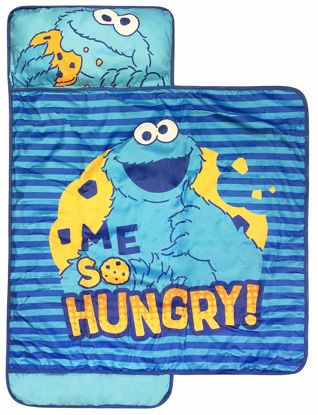 Picture of Jay Franco Sesame Street Me So Hungry Nap Mat - Built-in Pillow and Blanket Featuring Cookie Monster - Super Soft Microfiber Kids'/Toddler/Children's Bedding, Ages 3-5