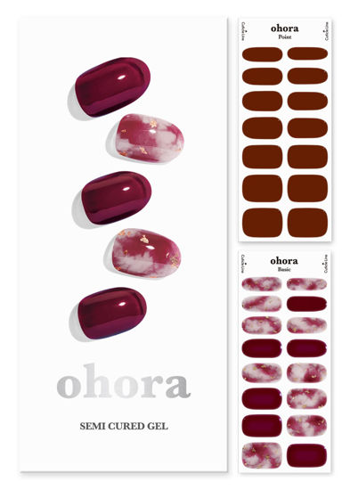 Picture of ohora Semi Cured Gel Nail Strips (N Mulberry) - Works with Any UV Nail Lamps, Salon-Quality, Long Lasting, Easy to Apply & Remove - Includes 2 Prep Pads, Nail File & Wooden Stick