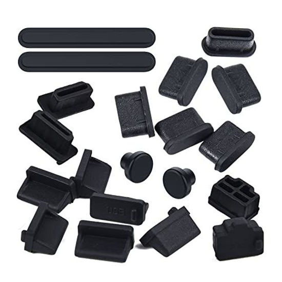 Phone Rubber USB Type C Female Port Anti Dust Cover Cap Plug Black 20pcs 