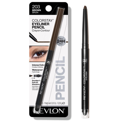 Picture of Revlon Pencil Eyeliner, ColorStay Eye Makeup with Built-in Sharpener, Waterproof, Smudgeproof, Longwearing with Ultra-Fine Tip, 203 Brown, 0.01 Oz