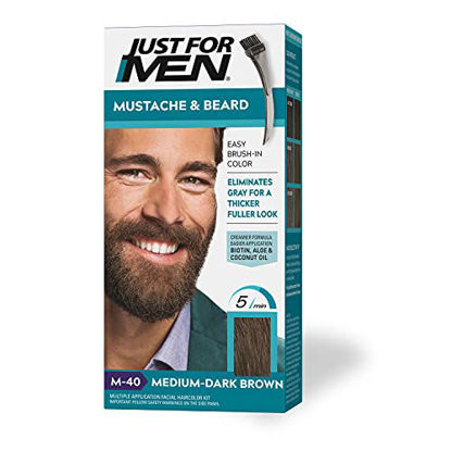 Picture of Just For Men Mustache & Beard, Beard Dye for Men with Brush Included for Easy Application, With Biotin Aloe and Coconut Oil for Healthy Facial Hair - Medium-Dark Brown, M-40, Pack of 1