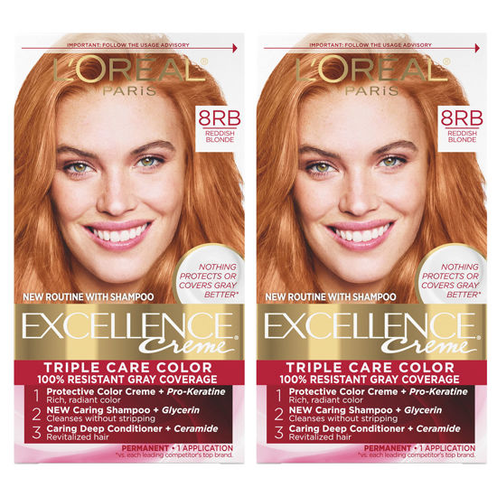 Picture of L'Oréal Paris Excellence Créme Permanent Hair Color, 8RB Medium Reddish Blonde, 2 COUNT 100% Gray Coverage Hair Dye