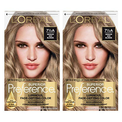 Picture of L'Oréal Paris Superior Preference Fade-Defying + Shine Permanent Hair Color, 7.5A Medium Ash Blonde, 2 COUNT Hair Dye